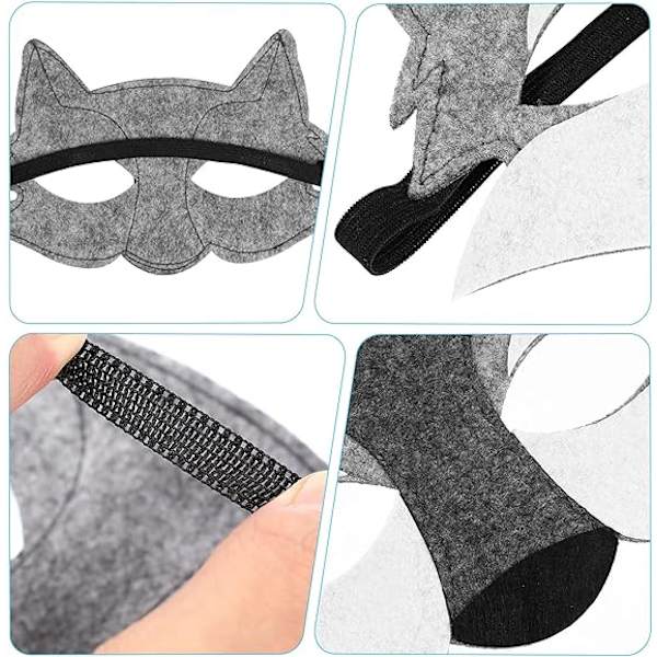 3-pack vargmasker, filt halvmask svart varg djur maskerad ha