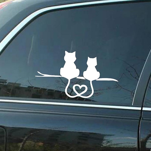 2pcs Cat Love Decal Vinyl Car Sticker (Black+White,17.8*10.8cm)