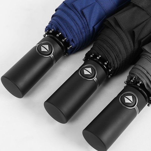 (Blå) Automatisk sammenfoldelig paraply, 10 ribber paraply, kompakt fold