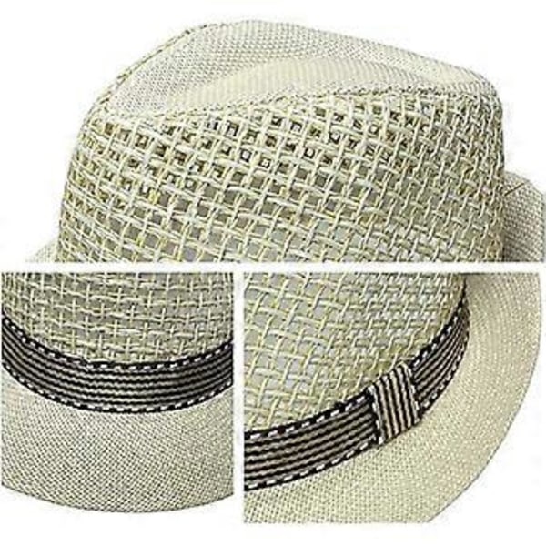 Panama Fedora Stråhat Udendørs Sports Trilby Jazz Manhattan Cosplay Rejse Ferie Kasket, Beige