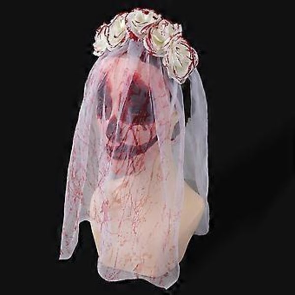 Elegant Gotisk Bryllupsslør Blomster Hårbøjle til Voksen Halloween Kostume Blodig Rose Brudeslør Hårbøjle Festtøj HDB24206