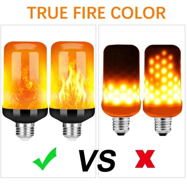 2 stycken, E27 LED-lampa med flam-effekt och 4 ljuslägen, gul