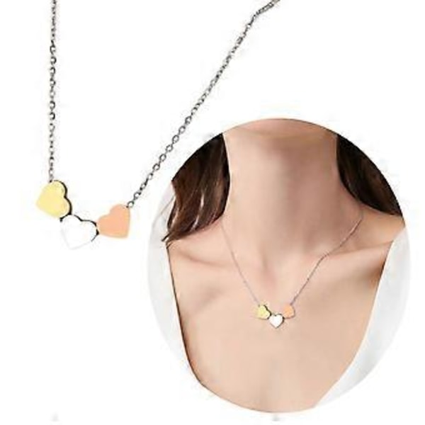 Elegant 3 Hjerte Vedhæng Choker Kærligheds Charm Halskæde Rustfrit Stål Smykker til Særlige Lejligheder og Hverdagsbrug rosaguld rose gold