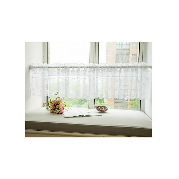 Blomsterblonde Gardin med Stanglomme til Soveværelse Køkken Korte Gardiner Længde 59 x 17,7 Tommer 1 Pakke Hvide Gardinpaneler