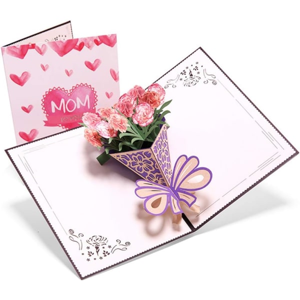 3D äitienpäivä onnittelukortti, syntymäpäiväkortti äidille, neilikka