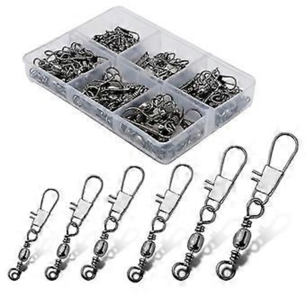 100 st Snabbspinn Fiske Bete Länk Connector med Låsande Snäppspänne Solida Ringar Fiskelina till Krok Clips Connectors, Storlek 4, 6, 8, 10, 12