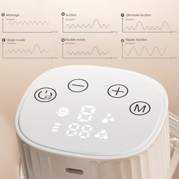 Brystpumpe (hvit), bærbar elektrisk brystpumpe med 3 moduser,