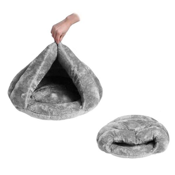 Mjuk och varm kattsäng för vinterkatttält självuppvärmande sovplats för katter fleece husdjursgrotta säng för vinterdjur valp inomhus husdjur triangelbo (45*45*33cm)