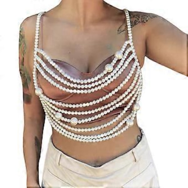 Perler Lagdelt Kroppskjede BH Brystkjeder Rave Party Kostymer Kroppssmykker Tilbehør for Kvinner og Jenter Clubwear One Size