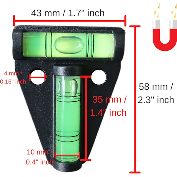 Magnetiskt T-format vattenpass, 2-pack litet praktiskt husbilsvattenpass