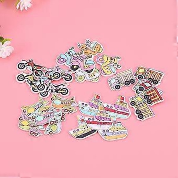25 stk. DIY Træknapper Skib Flyvemaskine Lastbil Motorcykel Tryk Blandet Farverigt Mønster To Huller Fin-kantede Knapper til Syning Scrapbooking Håndmaling