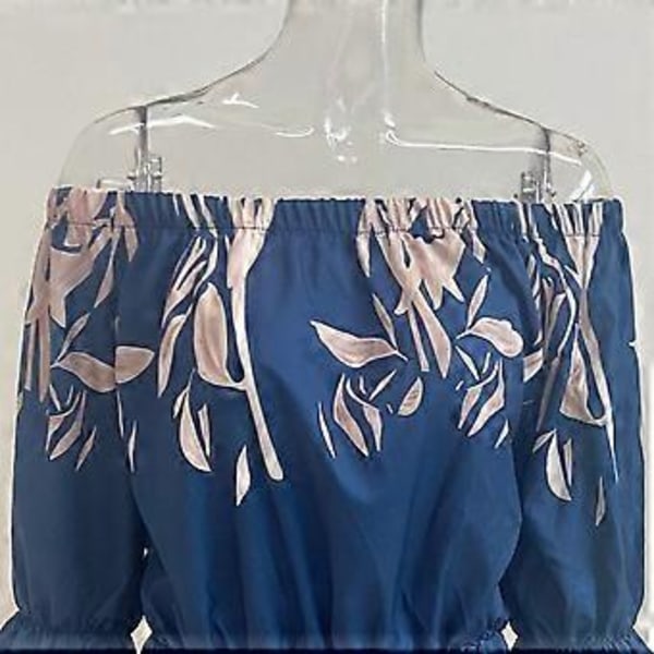 Dame Casual Blomsterprint Off Shoulder Trompetærme Swing Kjole (style6072)