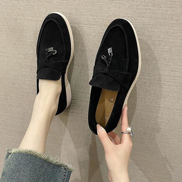 Sommer Pu Walk Sko Kvinner Loafers Causal Moccasin Lock Beanie Sko Komfortable Myke Såle Flate Sko Plus Størrelse.41.svart