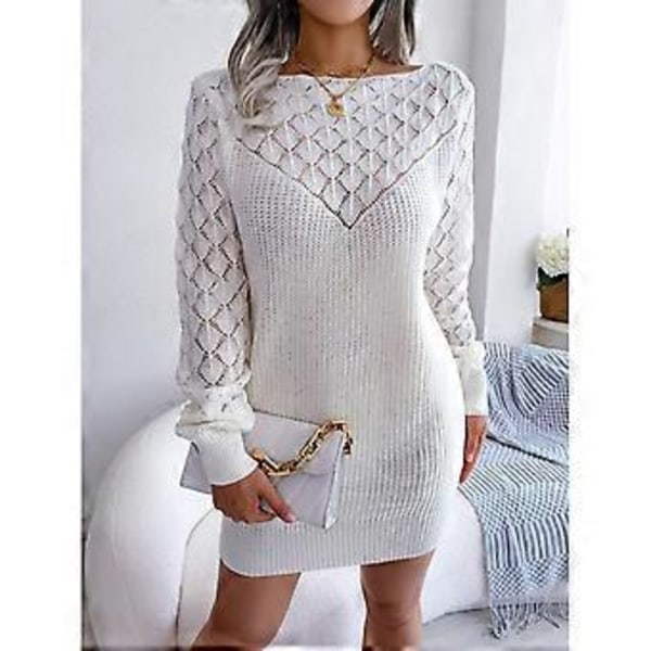 Bodycon Genser Kjole Off Shoulder Hollow Out Mini Lantern Lange Ermer Pullover Strikkede Kjoler for Kvinner