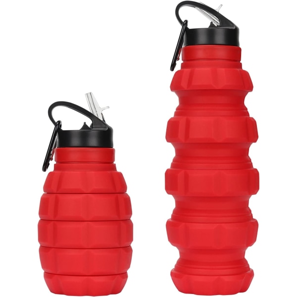 Sammenleggbar vannflaske med granatepledesign, 580 ml, BPA-fri, lekkasjesikker