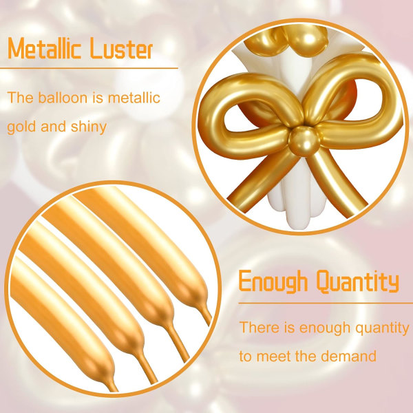 50 stk. Metallic Gull Twisting Ballonger 260 Lange Ballonger Metall