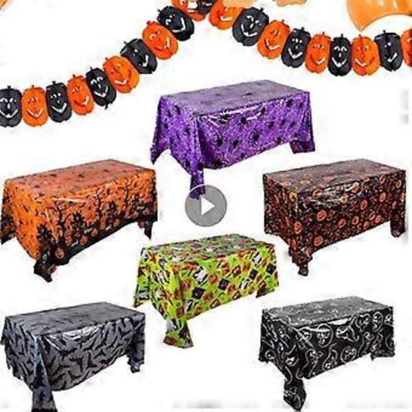 Halloween Duk Bordduk Gresskar Edderkoppnett Flaggermus Plast Borddeksel Klær 137 X 183cm