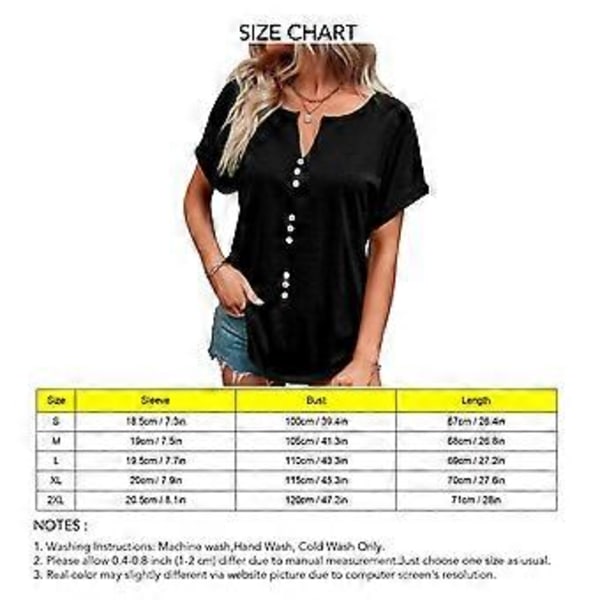 Svart S Dam T-shirt Kort Ärm V-ringad Enfärgad Lös Passform Knappdekoration Fram Dam Casual Topp för Vår Sommar