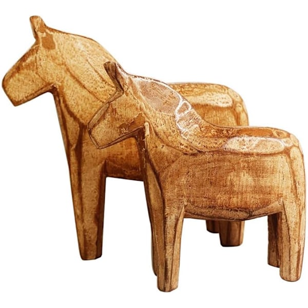 2 st Dalahäst Figur Trä Häst Staty Handmålad Snidad