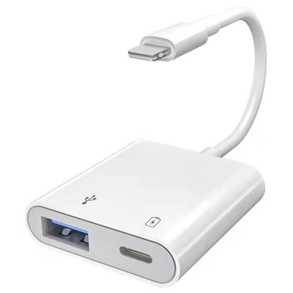 Vit 2st USB kameraadapter med laddningsport, USB hona OTG