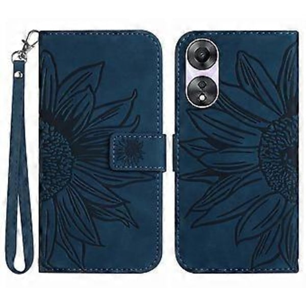 Oppo A58 4G lompakkokotelo, auringonkukkakuvio, jalustallinen nahkakotelo ja ranneke Style I