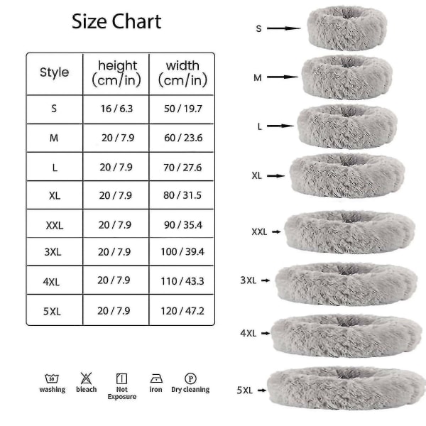 Vaskbar beroligende komfortabel donut-stil plysj kjæledyr katt eller hund seng.XL  80cm.Lysegrå