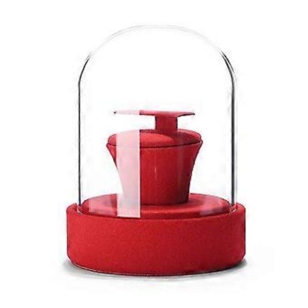 Smykkestativ med glassdeksel, multifunksjonelt oppbevaringsstativ for dametilbehør, ringer/halskjeder/armbånd/øredobber, rød Red C