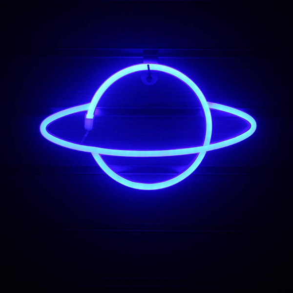 1 stk Planetformet Neon LED-lys, Neon Skilt Vegg nattlys, Blå