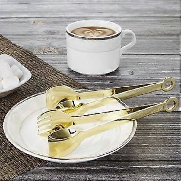 5 set guldpläterade små serveringstänger – mini aptitretaretänger av rostfritt stål, 15 cm, guld
