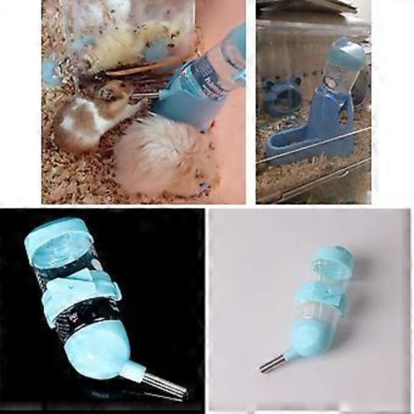 3 i 1 Hängande Vattenflaska för Hamster, Automatisk Husdjursdispenser med Bas för Dvärghamster Mus Råtta Igelkott (80ML Blå)