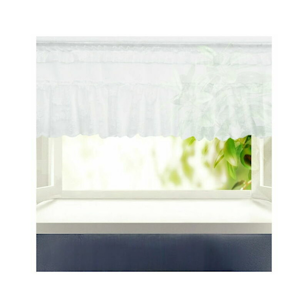Blomsterblonde Gardin med Stanglomme til Soveværelse Køkken Korte Gardiner Længde 59 x 17,7 Tommer 1 Pakke Hvide Gardinpaneler