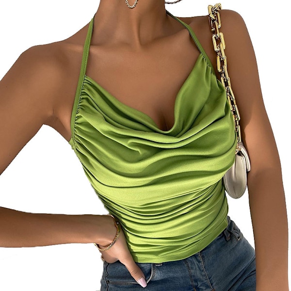 Sexet camisole lang top, sommer strand cool camisole, sexet moderigtig ensfarvet top, S, grøn Green S