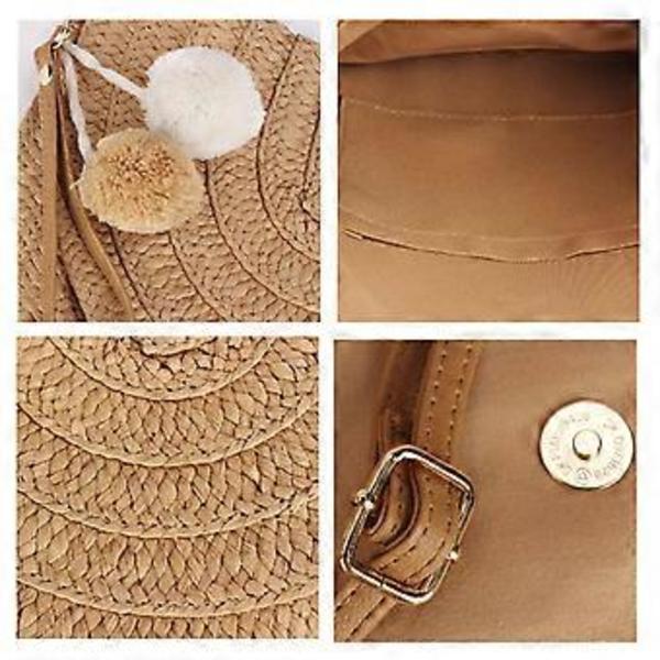 Allsidig axelväska för kvinnor Enkel strandväska i halm Mode Crossbody-väska Vardagsväska Handgjord handväska Mörkbrun Deep brown