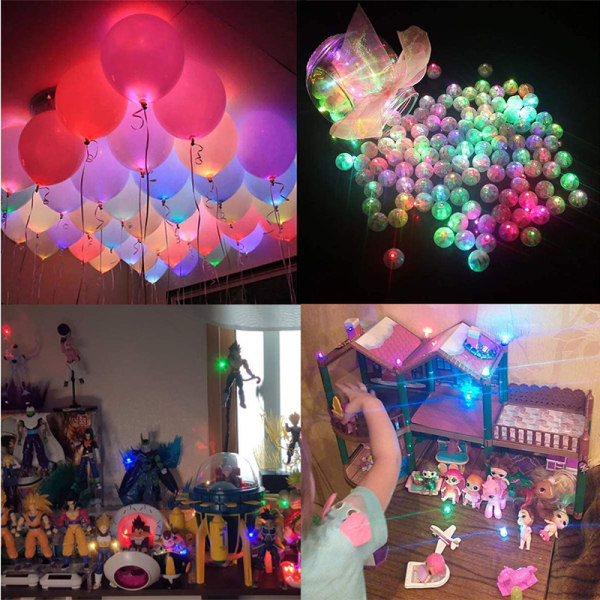 100 stk. Multicolor LED Ballonlys, Regnbuefarvede Runde Led Fl