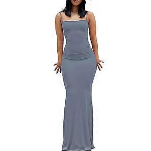 Dame Lounge Spaghetti Stropp Maxi Kjole Elegant Ensfarget Ermeløs Bodycon Kjole for Strandfest