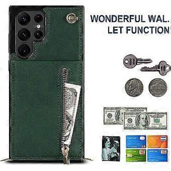 Plånboksfodral i Läder för Samsung Galaxy S21 Ultra 5G Crossbody med Rem Korthållare 6.8'' Ställbart Flipfodral (grön)