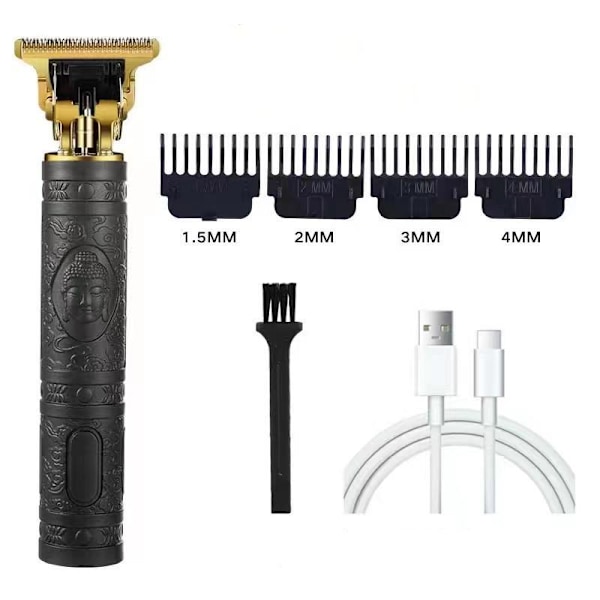Sort Buddha-hovedstil (ABS), professionel elektrisk hårtrimmer