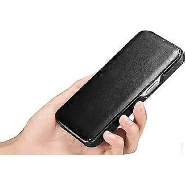 Läderfodral Kompatibelt med iPhone 13 Pro - Vintage Stil Äkta Läder Flip Fodral - Inbyggd Magnetisk Stängning - svart