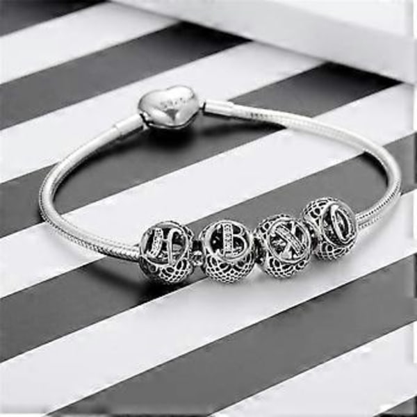 Dame Sølv CHARM 925 For armbånd, charms smykkeanheng 26 initialer for diy colliersstyle 1 SIZE 3
