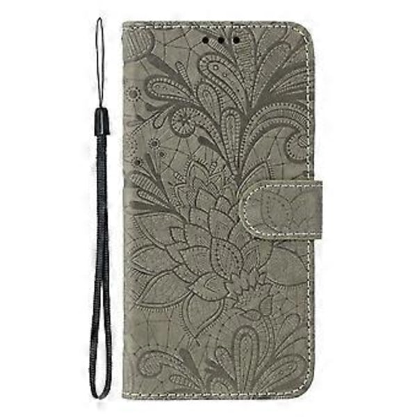 För Motorola Edge 50 Ultra 5G Fodral Spetsblommor PU Läder Flip Plånbok Telefonskal Grey