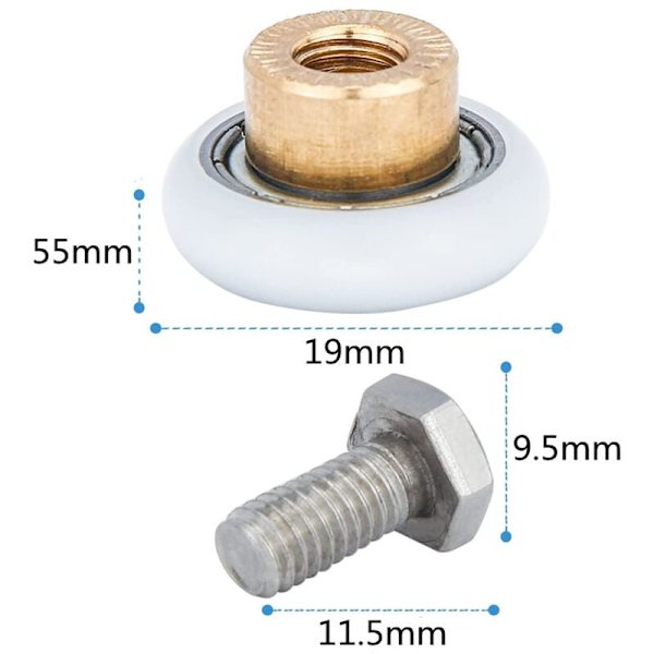 8x Duschdörr Rullar 19mm Ersättning Duschdörr Rullar för Bad