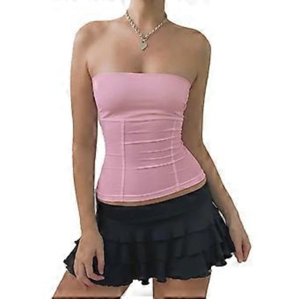 Rosa L Tube Topp Stroppeløs Ermeløs Rett Utringning Casual Basic Ensfarget Sommer Tube Topp