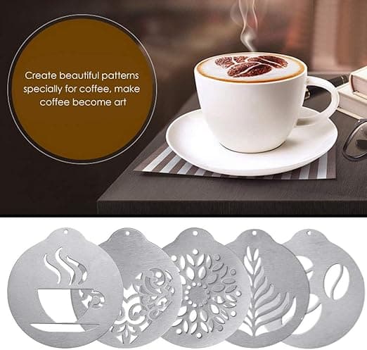 5 rustfrie stål kaffemaler, latte art kaffekrans maler, p