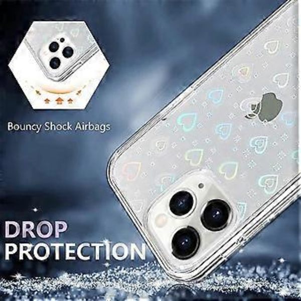 Kompatibel med iPhone 11 Pro Max Skal Laser Bling Glitter Regnbåge Kärlek Hjärta Skal, Sött Mönster Designat för iPhone 11 Pro Max Skal Flickor Kvinnor