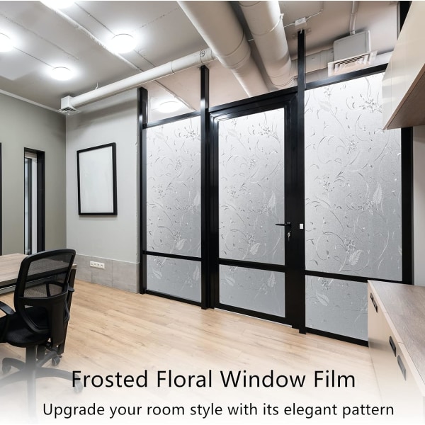 Privatlivsvinduefilm Blomster Etset Vinduefilm Privatlivsrude Film Genanvendelig Blackout Film Uden Klæbemiddel Anti-UV 30x200cm