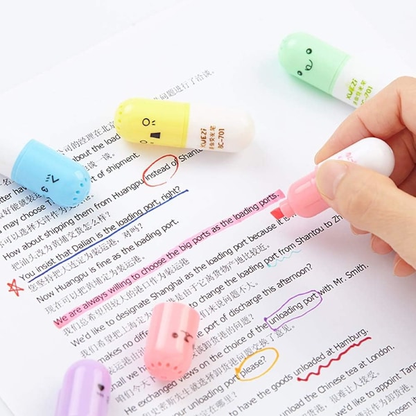 6 st/set Mini pillerformade highlighterpennor för att skriva söt ansikte