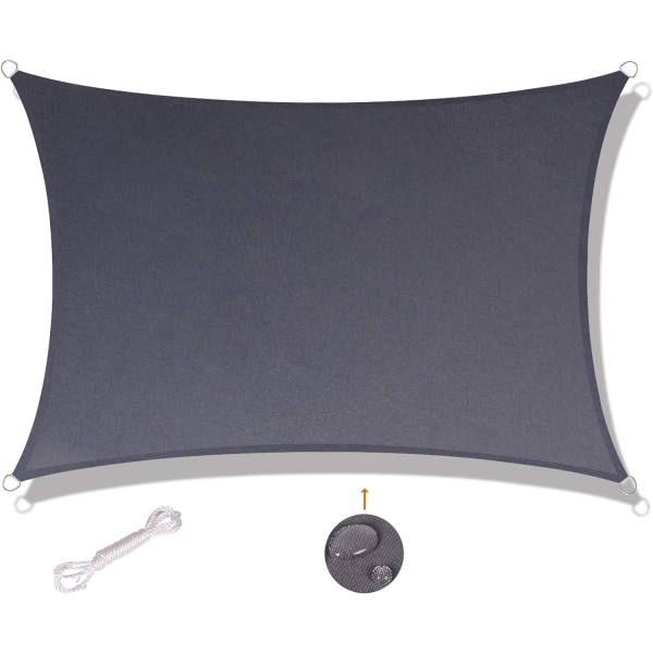Suorakaiteen muotoinen varjostuspurje, 2x2m, vedenpitävä ja UV-kestävä, musta