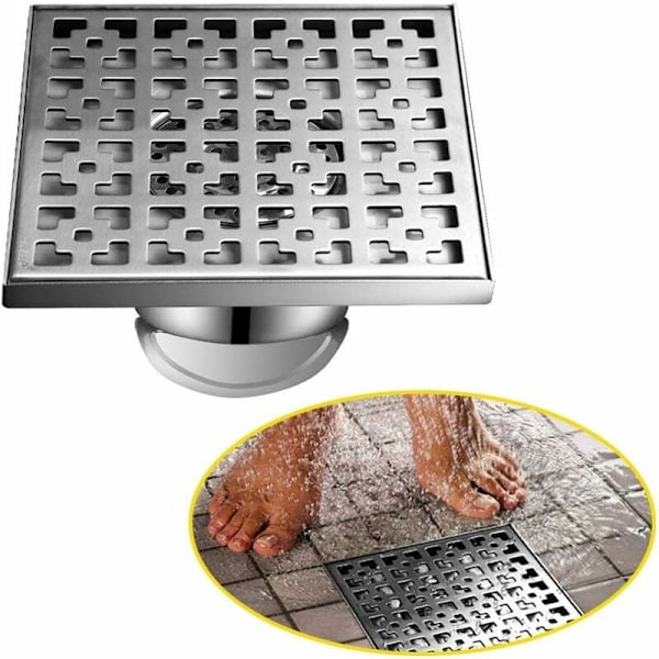 Udendørs gulvafløb, gulvafløb og bruseafløb, afløbsgulvafløb, Siphon med duftprop og hårsil, Sølv-20X20cm