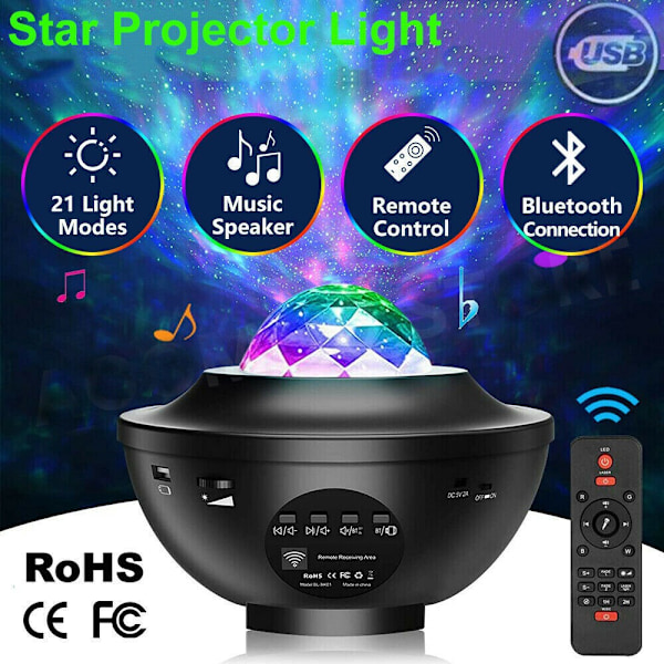 LED-projektor stjernehimmel med fjernkontroll, 3 i 1 galakselys