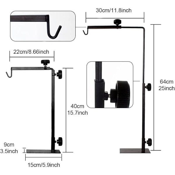 Reptil Lampe Stativ med Justerbar Base - Metal Gulvlampe Stativ